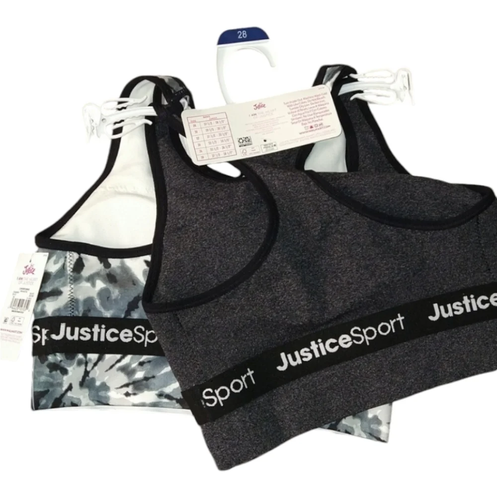 2pc Justice Sports Bras Black And Gray Tie-Dye Gray